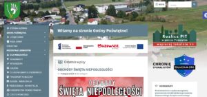 widok storny www gminy Poświętne z tarczą zgłaszam. 